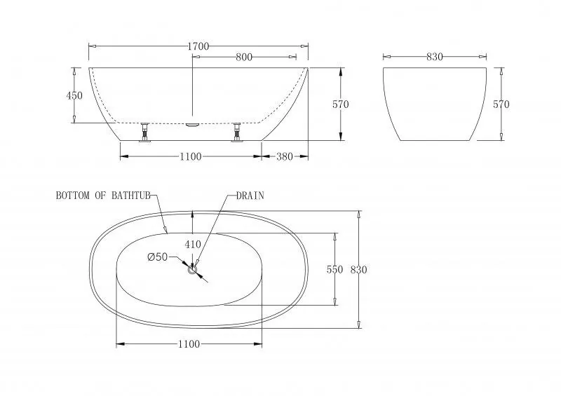 Габаритная схема Акриловая ванна BelBagno BB80-1700-W0 170х80