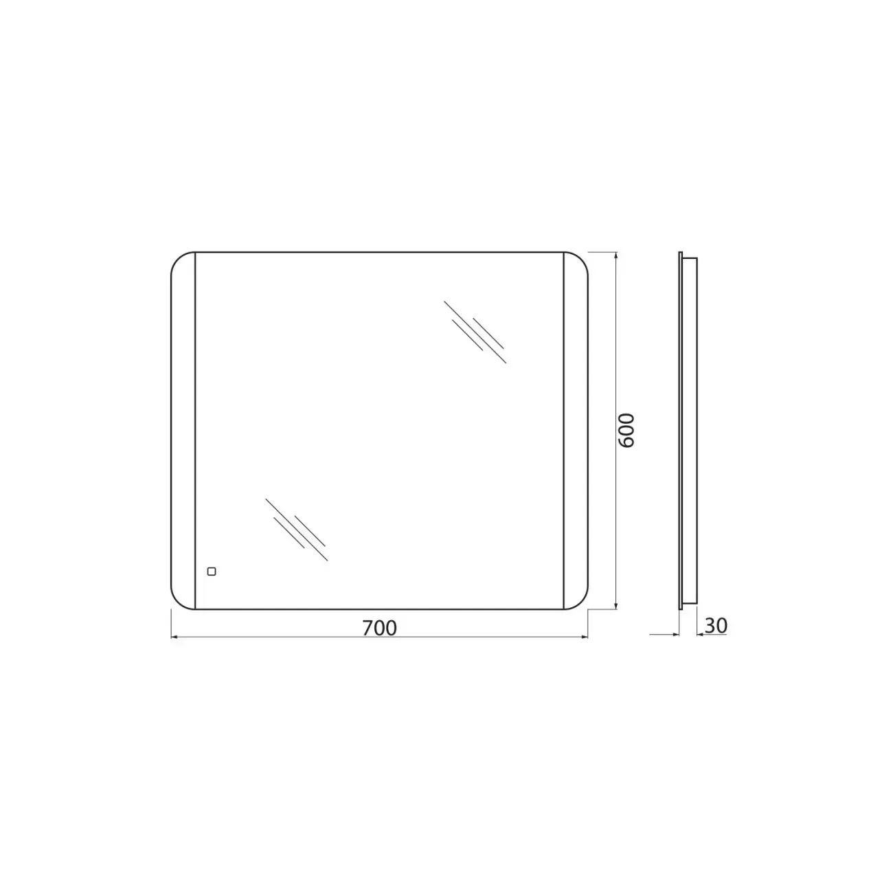 Габаритная схема Зеркало BelBagno SPC-CEZ-700-600-LED-TCH