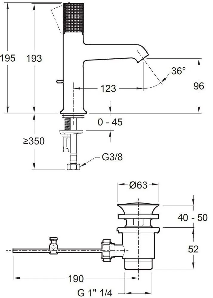 Габаритная схема Смеситель Jacob Delafon Rivoli E24323-CP для раковины