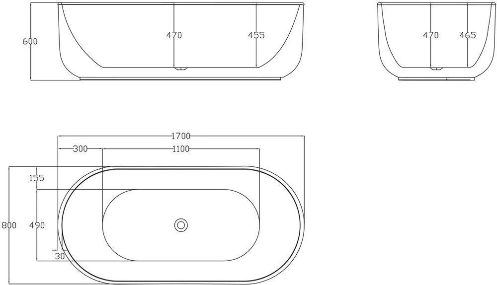 Габаритная схема Акриловая ванна BelBagno BB401-1700-800 170х80