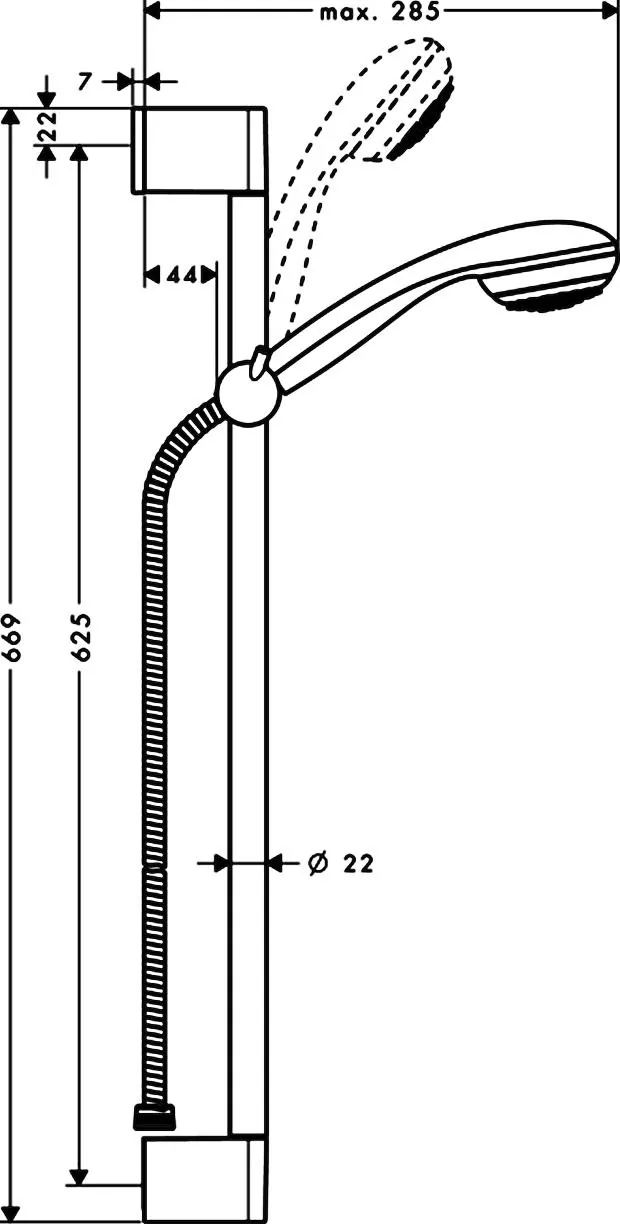 Габаритная схема Душевой гарнитур Hansgrohe Crometta 27728000