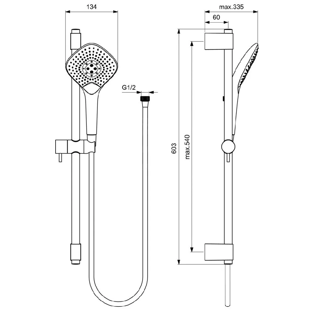 Габаритная схема Душевой гарнитур Ideal Standard IdealRain Evo Jet Diamond XL3 B1762AA