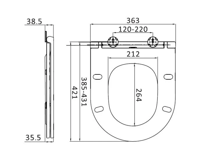 Габаритная схема Крышка-сиденье AM.PM Spirit 2.0 C707857WH с микролифтом