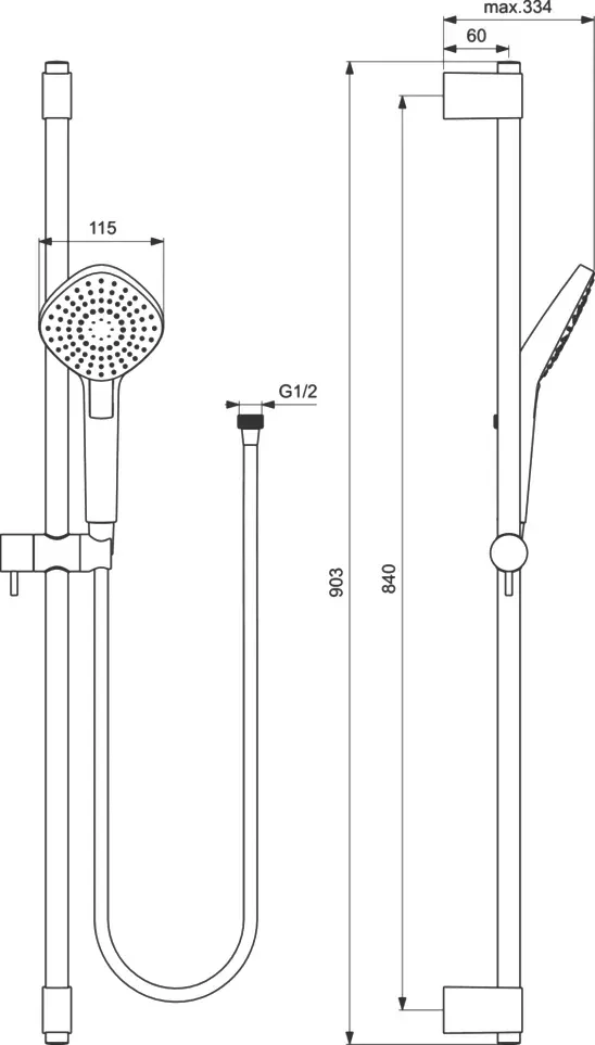 Габаритная схема Душевой гарнитур Ideal Standard IdealRain B2238AA