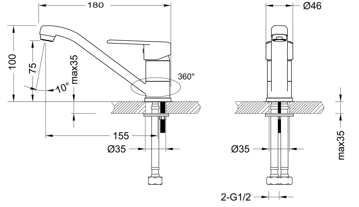 Габаритная схема Смеситель Lemark Point LM0307C для раковины
