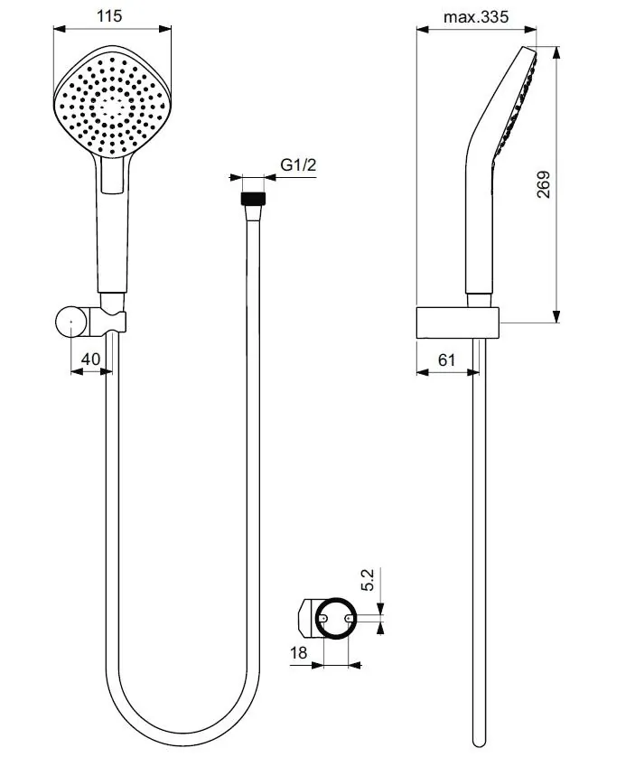 Габаритная схема Душевой гарнитур Ideal Standard IdealRain Evo B2240AA