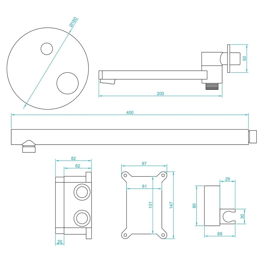Габаритная схема Душевой комплект RGW Shower Panels SP-55G