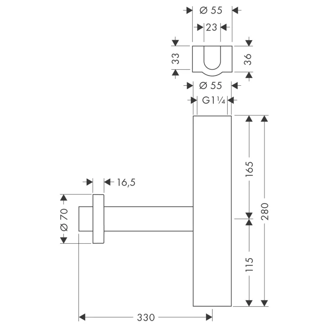 Габаритная схема Сифон для раковины Hansgrohe Flowstar 52100000