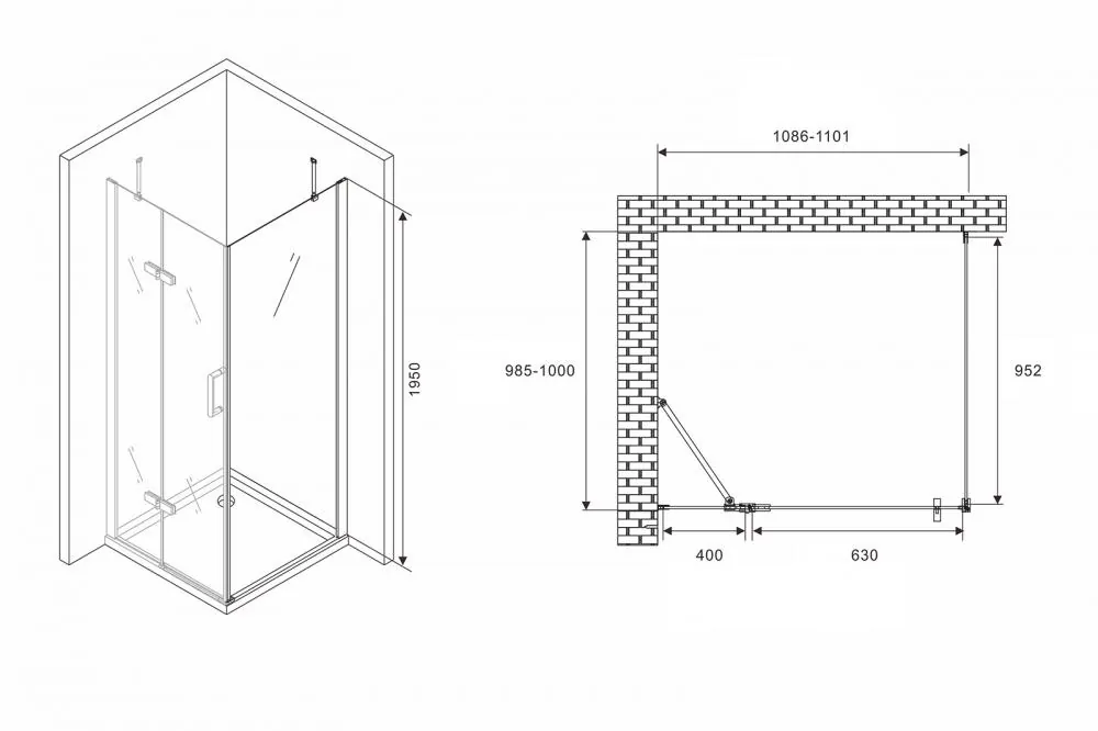 Габаритная схема Душевой уголок Abber Zart AG08110-S101 110x100