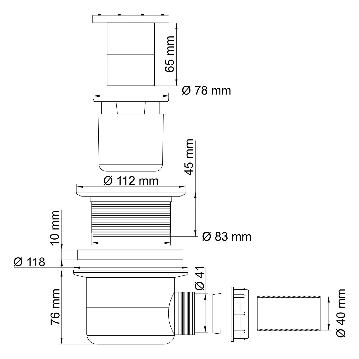 Габаритная схема Сифон для поддона Wasserkraft D454