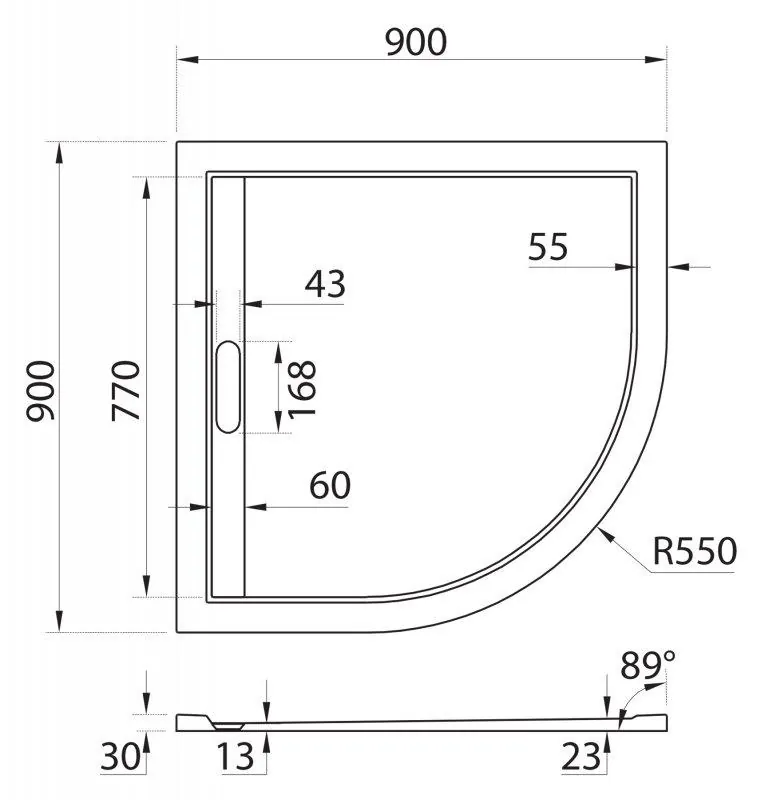 Габаритная схема Поддон для душа Cezares TRAY-AS-R-90-30-NERO