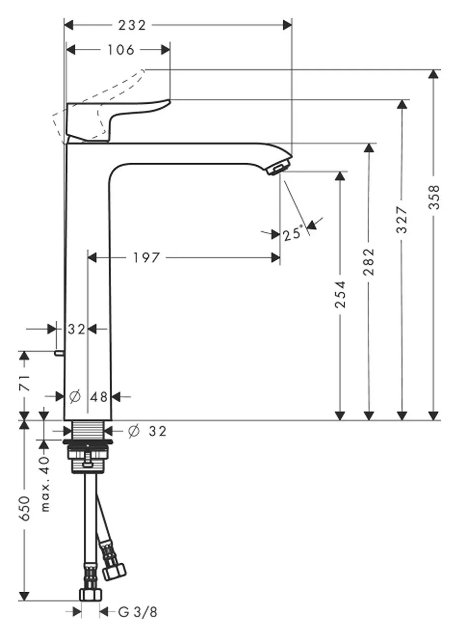 Габаритная схема Смеситель Hansgrohe Metris 31184000 для раковины