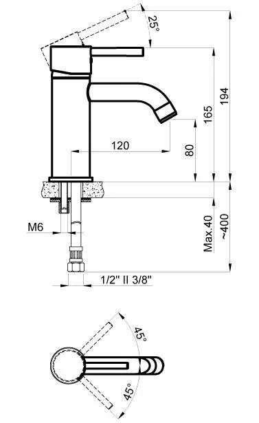 Габаритная схема Смеситель Azario Tasco AZ15164501 для раковины