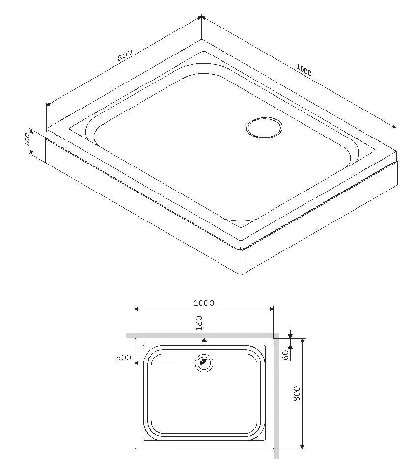 Габаритная схема Поддон для душа Am.Pm Gem W90T-404-100280W