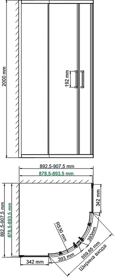 Габаритная схема Душевой уголок Wasserkraft Dill 61S01 90х90