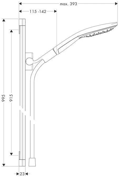 Габаритная схема Душевой гарнитур Hansgrohe Raindance Select S 26626000