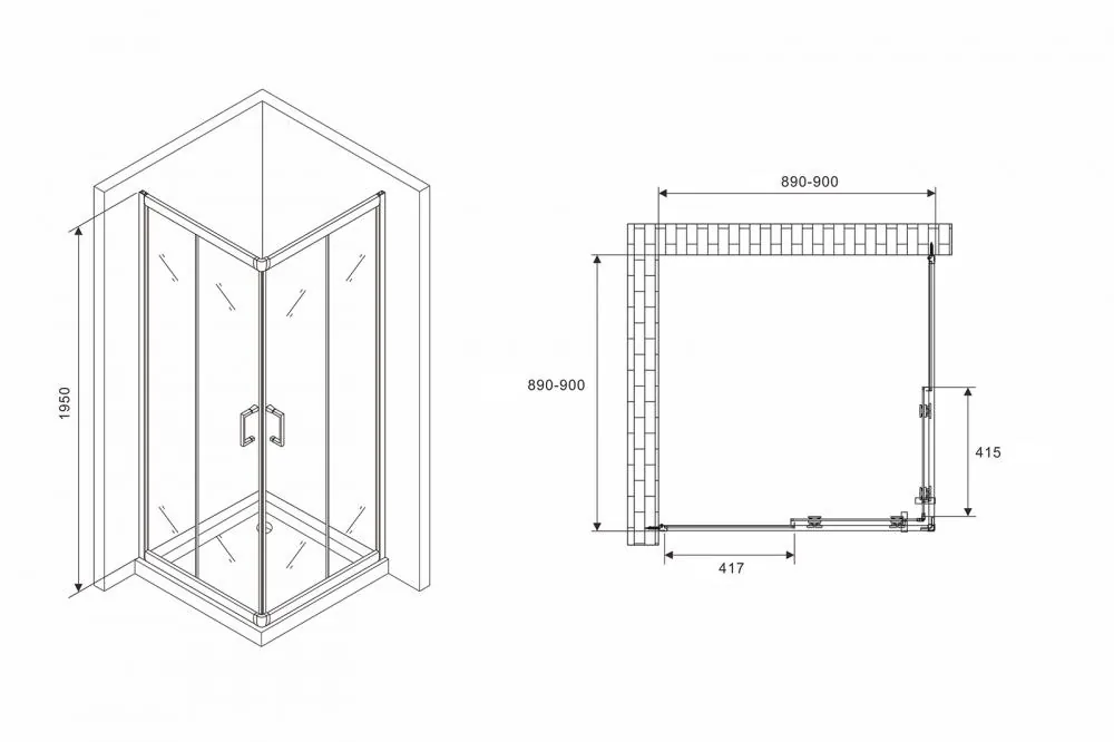 Габаритная схема Душевой уголок Abber Schwarzer Diamant AG02090B5 90x90