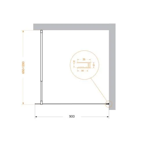 Габаритная схема Душевая перегородка BelBagno Kraft L-1-90-C-NERO