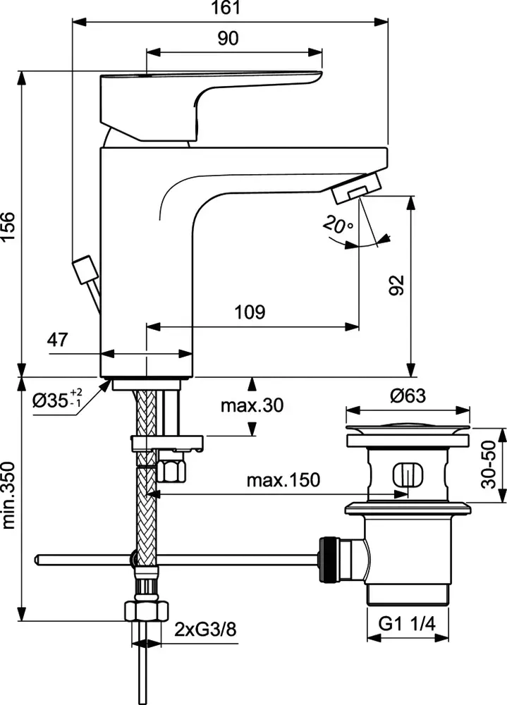 Габаритная схема Душевой комплект Ideal Standard Ceraplan III BD005AA