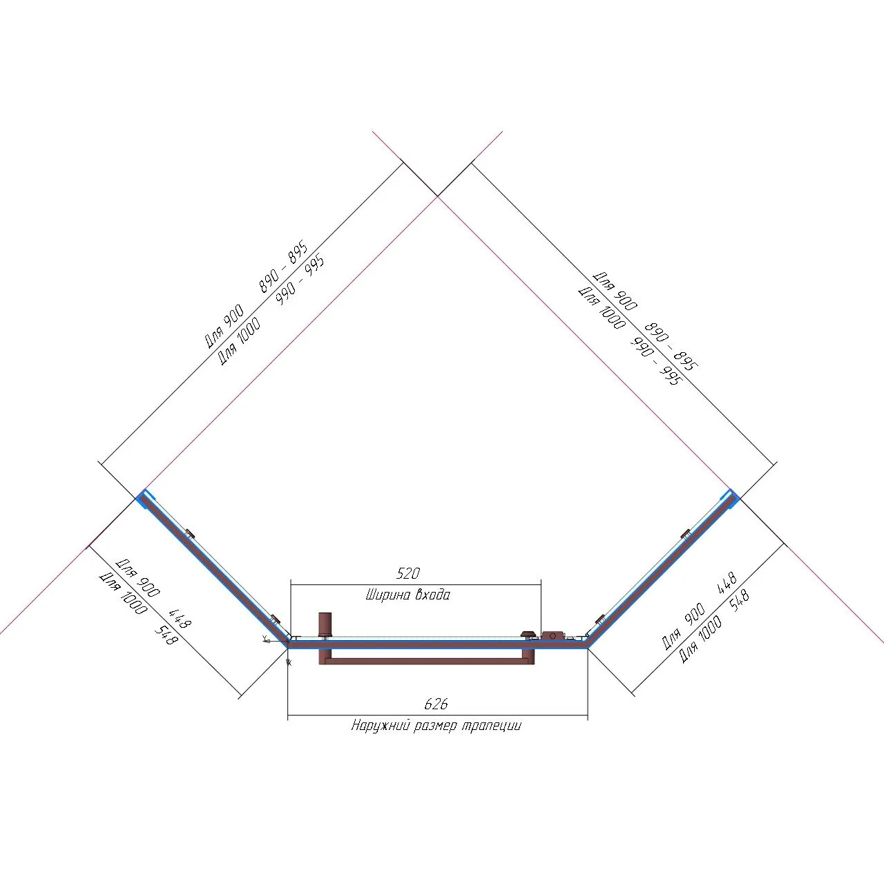 Габаритная схема Душевой уголок RGW Hotel HO-081B 90х90 профиль черный