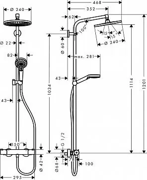 Габаритная схема Душевая стойка Hansgrohe Crometta S 27268000