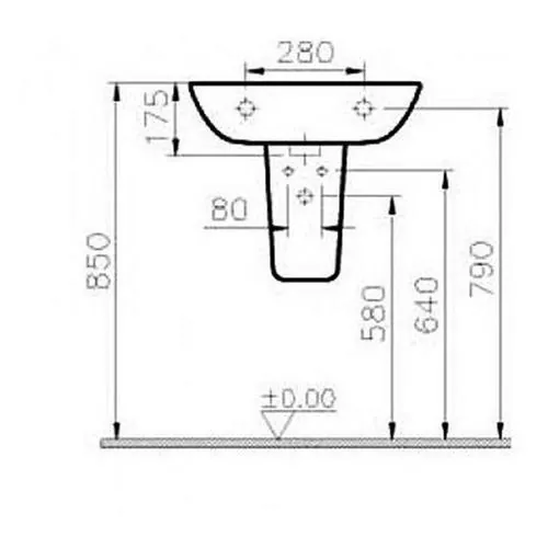 Габаритная схема Полупьедестал для раковины Vitra S20 5281B003-7201