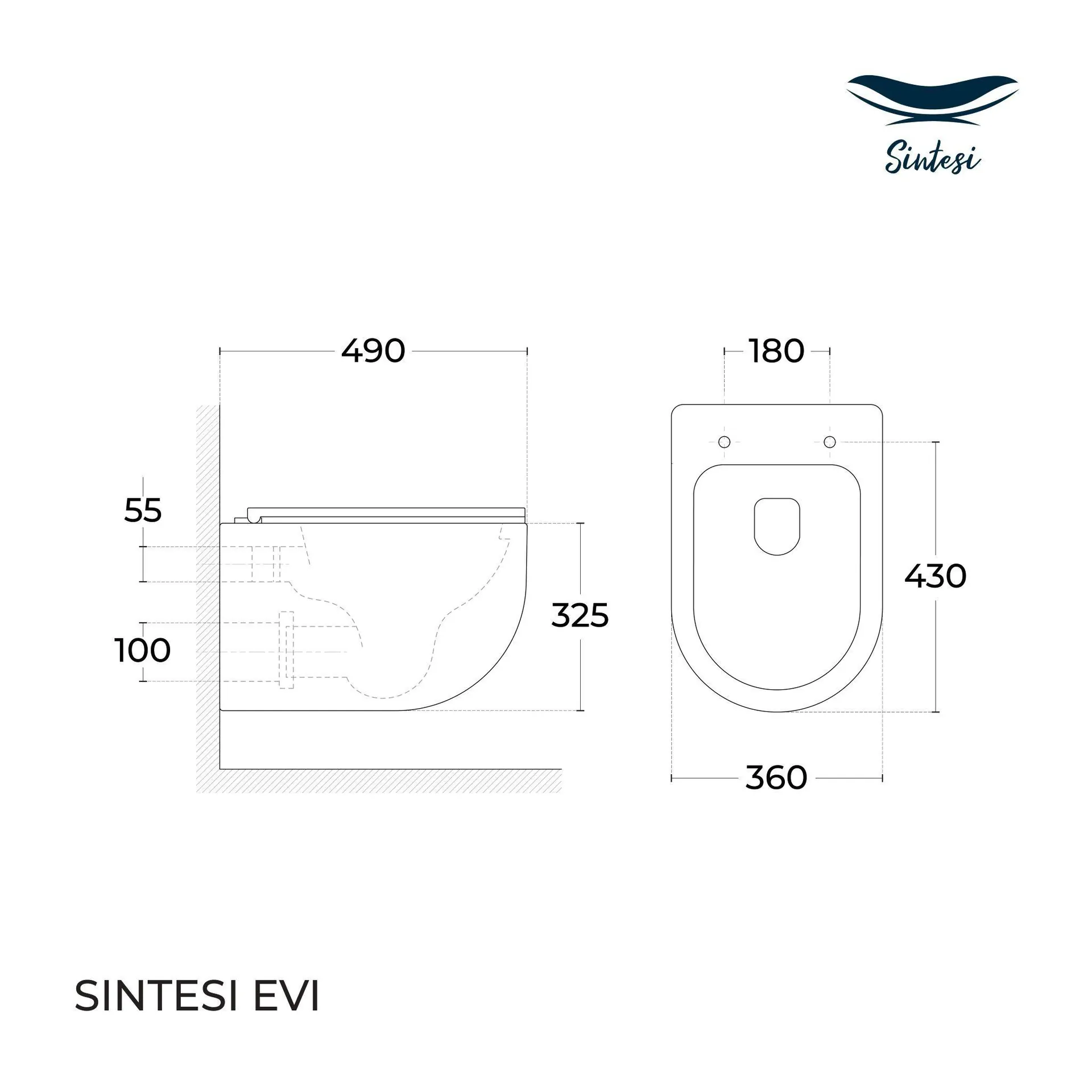 Габаритная схема Унитаз подвесной Sintesi Evi SIN-TS-EVI-151