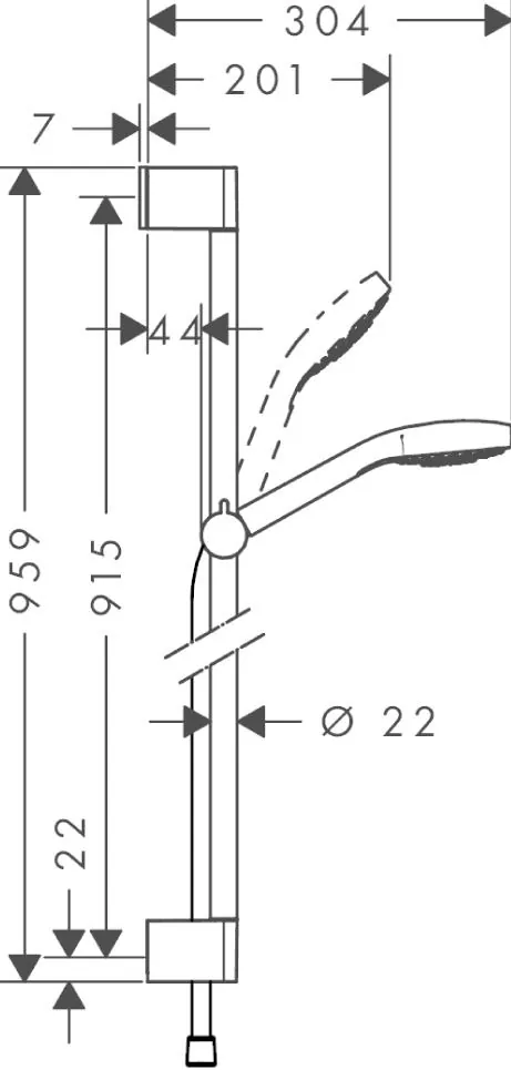 Габаритная схема Душевой гарнитур Hansgrohe Croma Select S 26572400