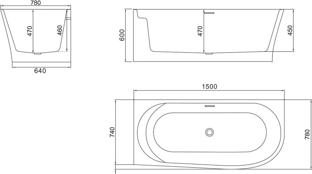 Габаритная схема Акриловая ванна BelBagno BB410-1500-780-L 150х78