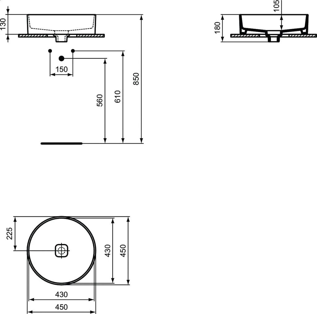 Габаритная схема Раковина Ideal Standard Strada II T295901 45 см