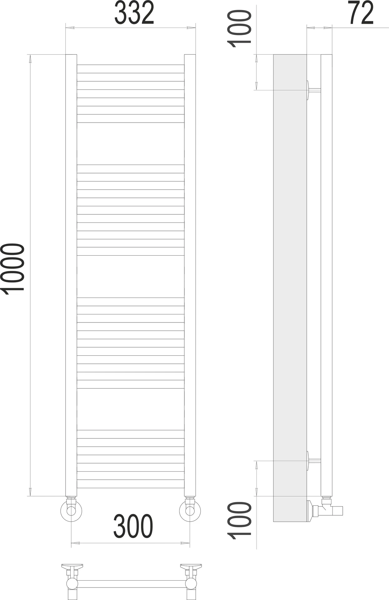 Габаритная схема Полотенцесушитель водяной Terminus Аврора П20 30х100