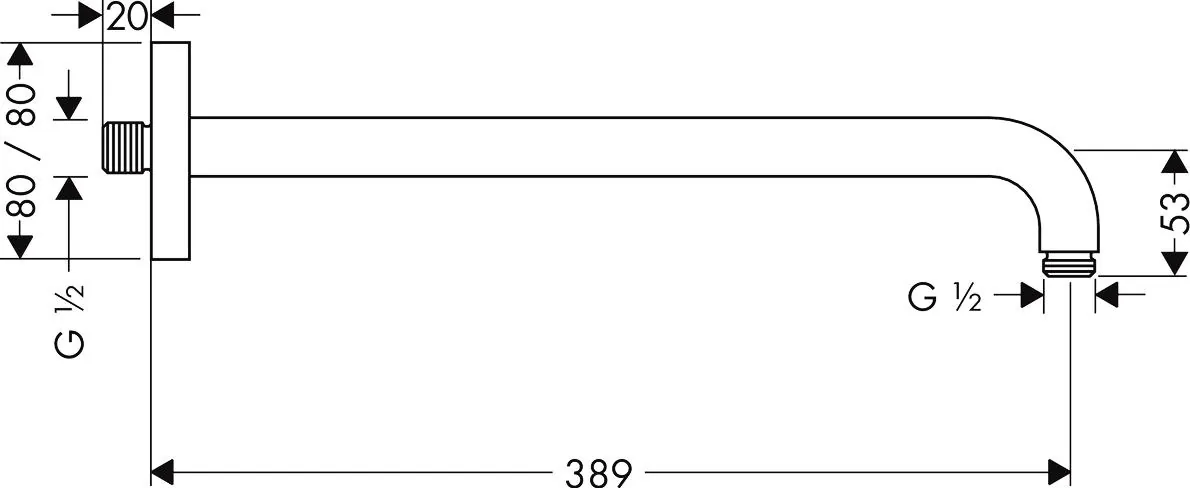 Габаритная схема Кронштейн для верхнего душа Hansgrohe 27413000