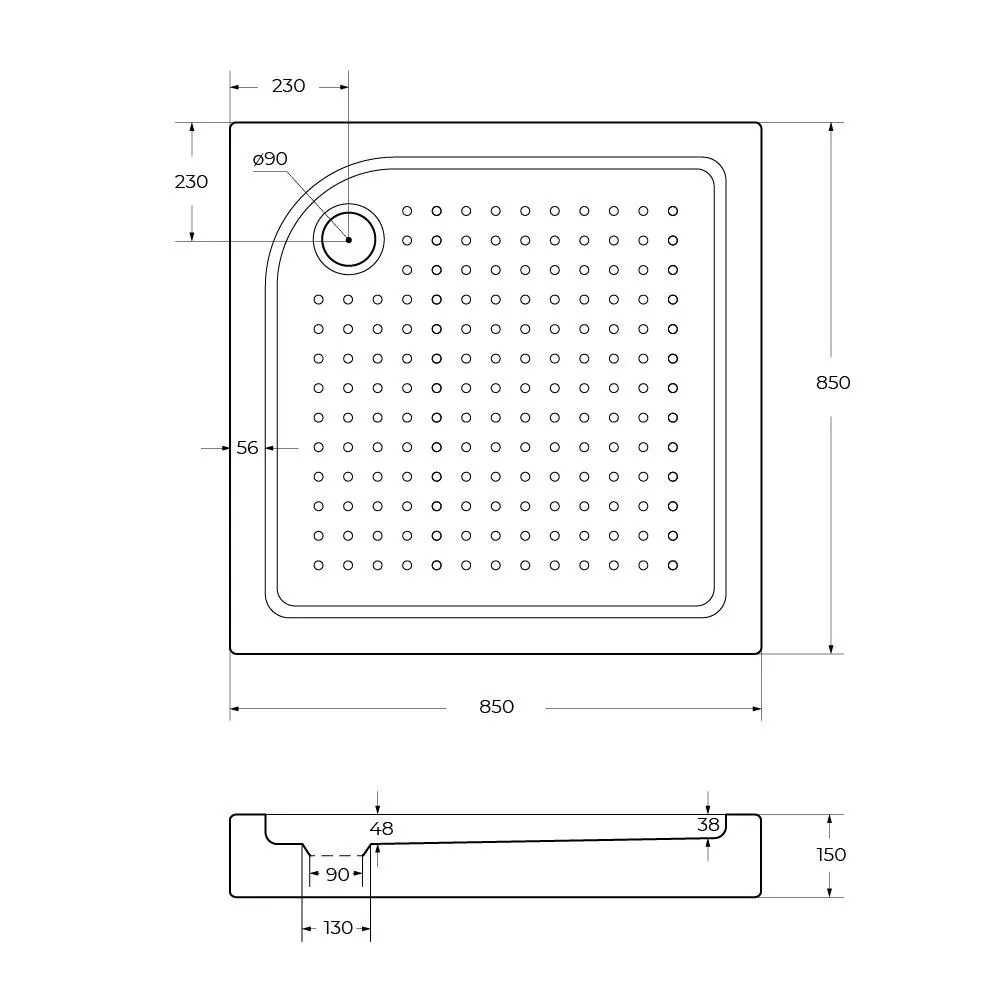 Габаритная схема Поддон для душа BelBagno TRAY-BB-A-85-15-W