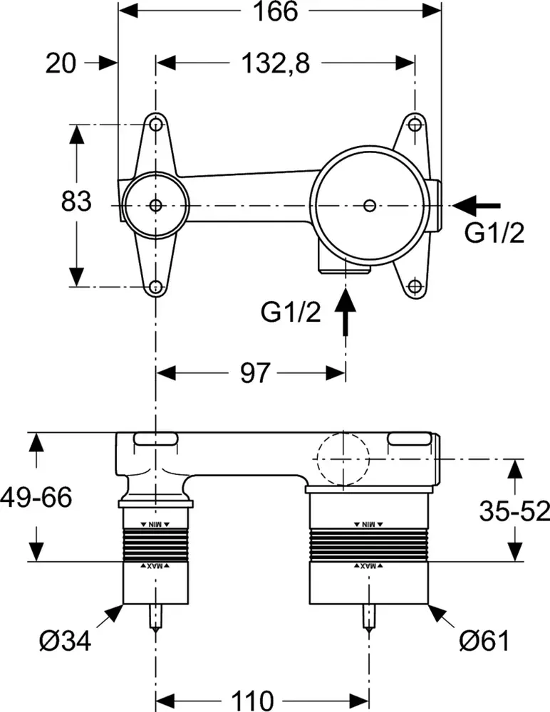 Габаритная схема Скрытая часть Ideal Standard Built-in A5948NU