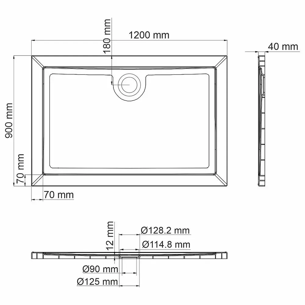 Габаритная схема Поддон для душа Wasserkraft Salm 27T07 120х90 см