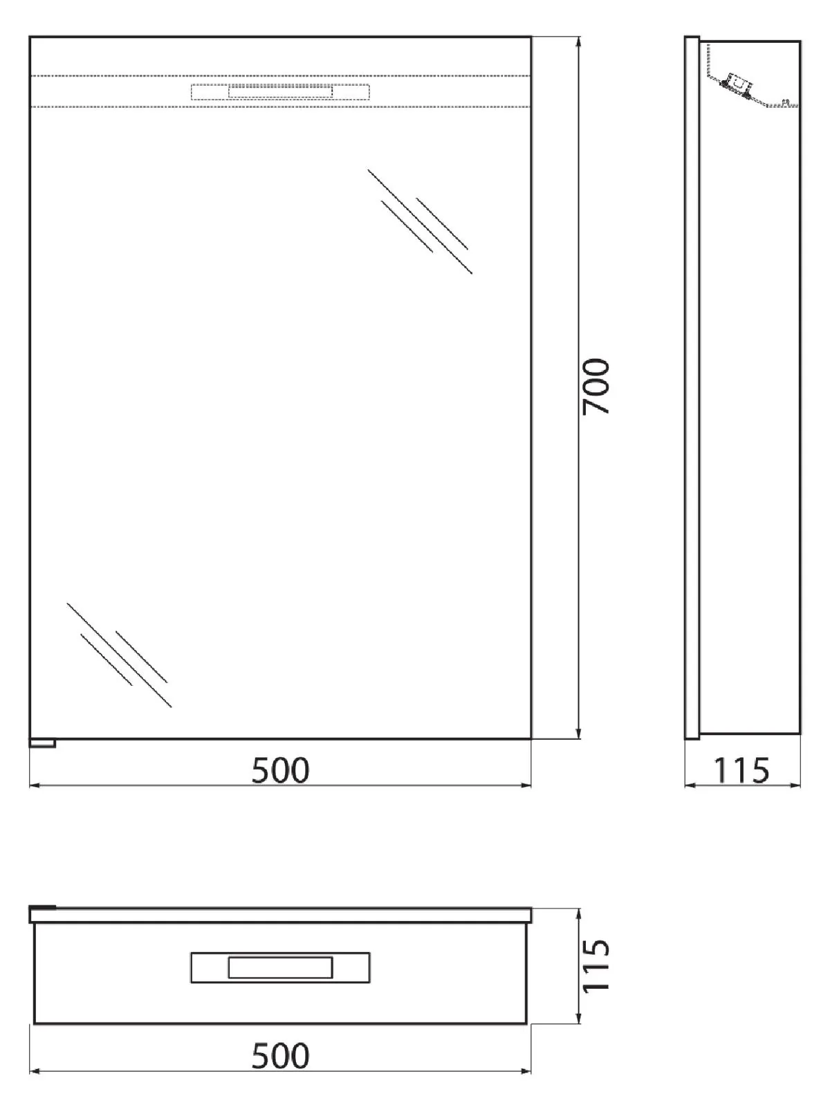 Габаритная схема Зеркало-шкаф BelBagno SPC-1A-DL-BL-500