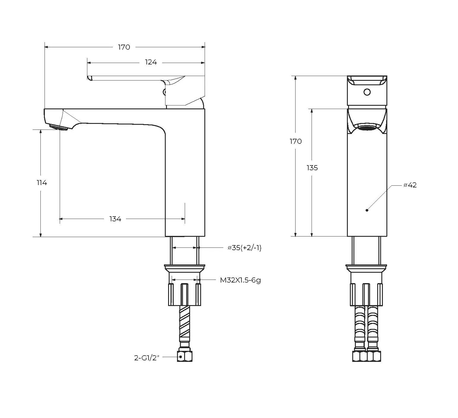 Габаритная схема Смеситель Cezares Stylus LS-01-W0 для раковины
