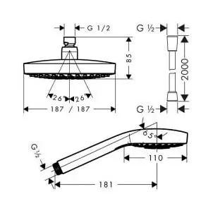 Габаритная схема Душевая стойка Hansgrohe Croma Select S 27351400
