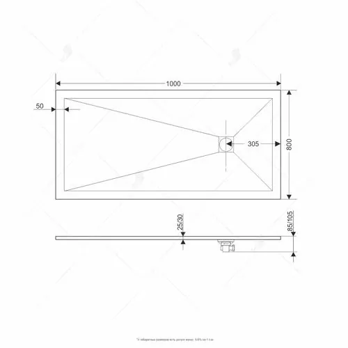 Габаритная схема Поддон для душа RGW Stone Tray ST-B 100x80