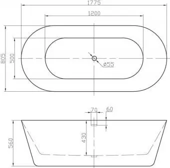 Габаритная схема Акриловая ванна BelBagno BB306-1775 180х80