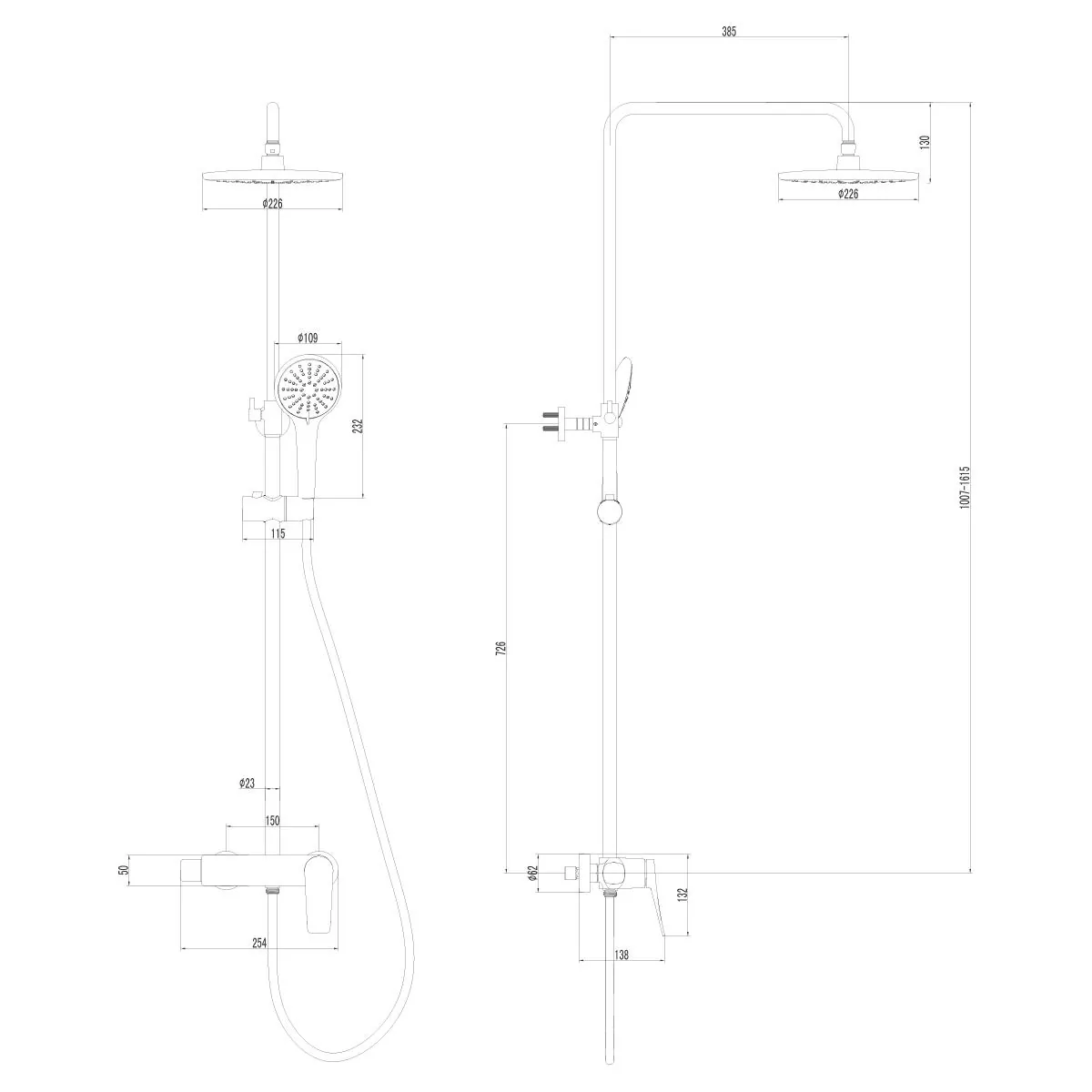 Габаритная схема Душевая стойка Lemark Bronx LM3760GM