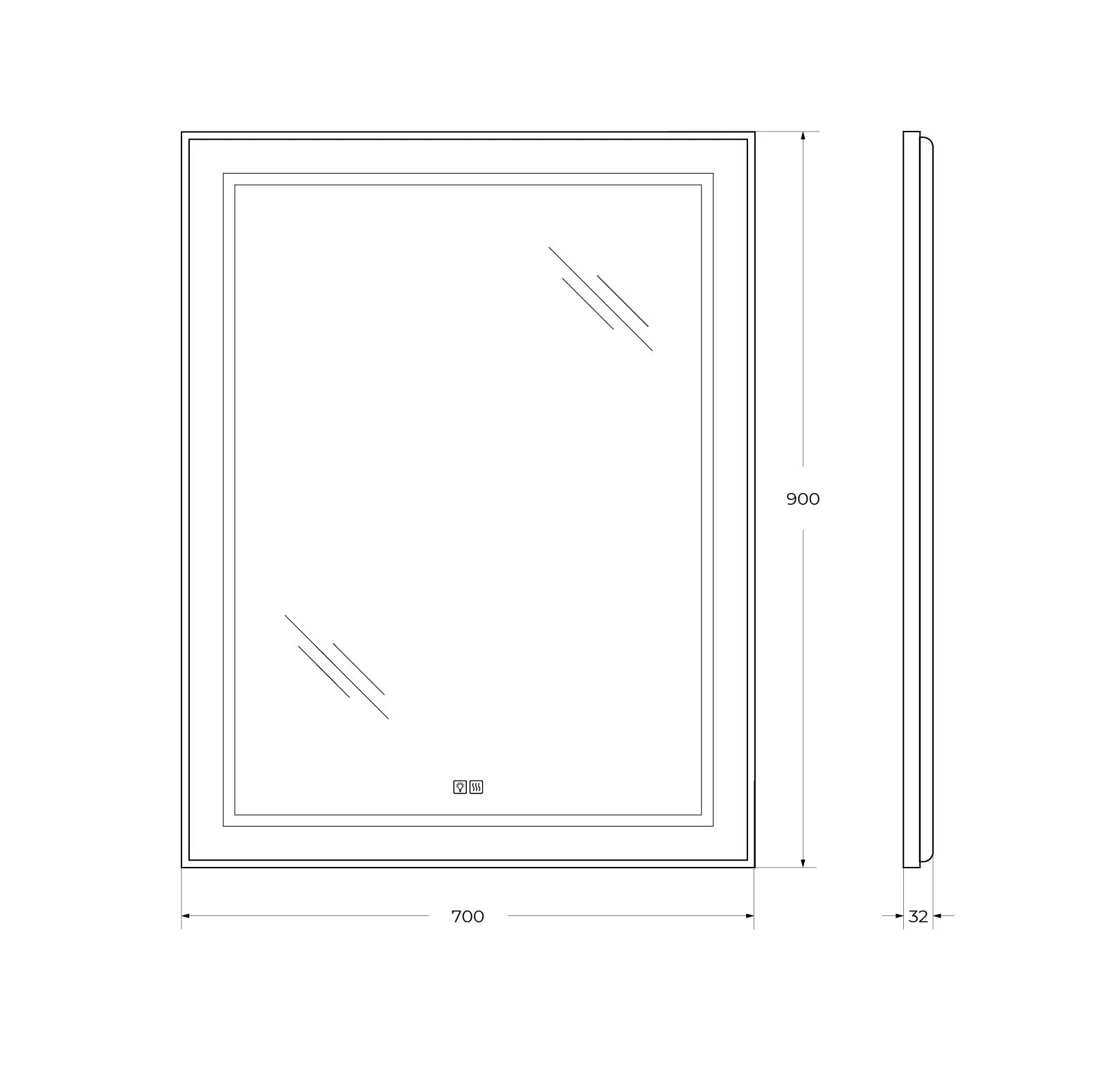 Габаритная схема Зеркало BelBagno Kraft SPC-KRAFT-700-900-LED-TCH-WARM