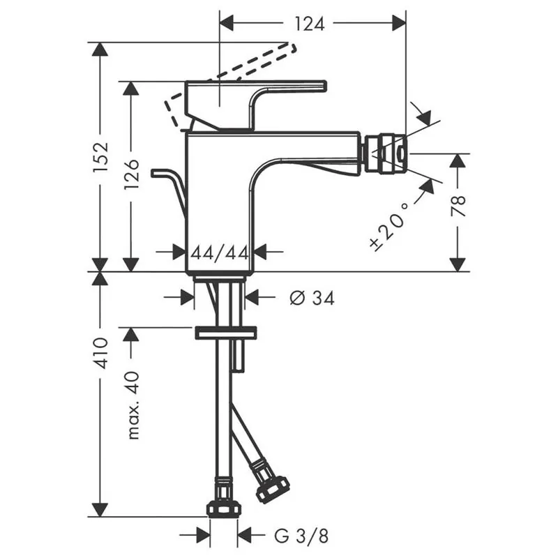 Габаритная схема Смеситель Hansgrohe Vernis Shape 71211670 для биде