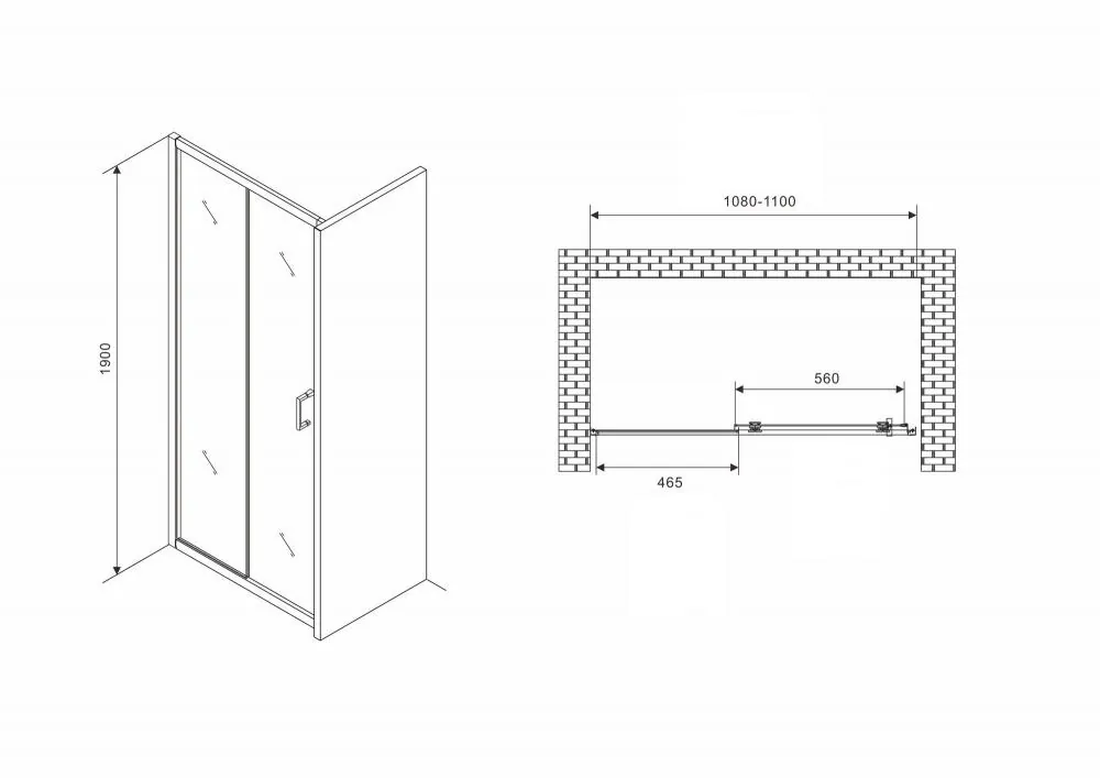 Габаритная схема Душевая дверь Abber Schwarzer Diamant AG30110B5 110 см
