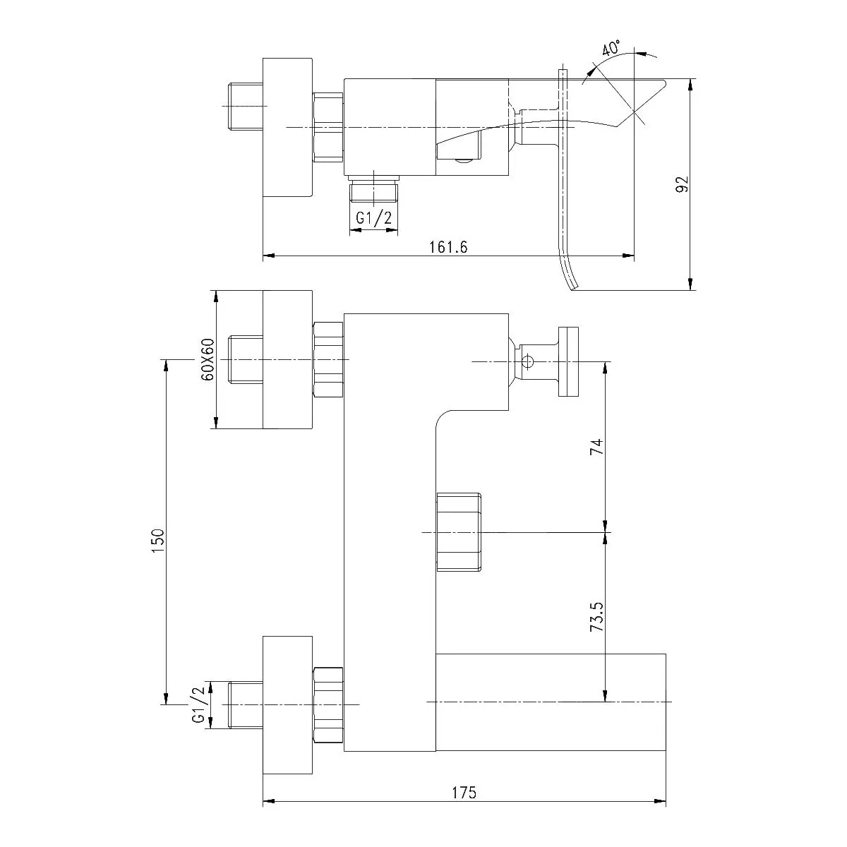 Габаритная схема Смеситель Lemark Contest LM5814CW для ванны с душем