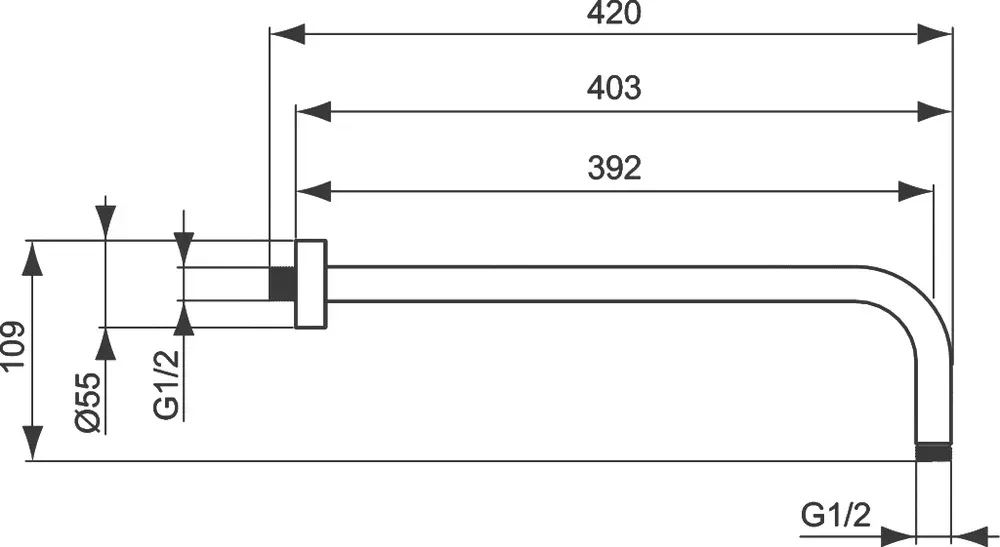 Габаритная схема Душевой комплект Ideal Standard Alpha BD003AA с внутренней частью