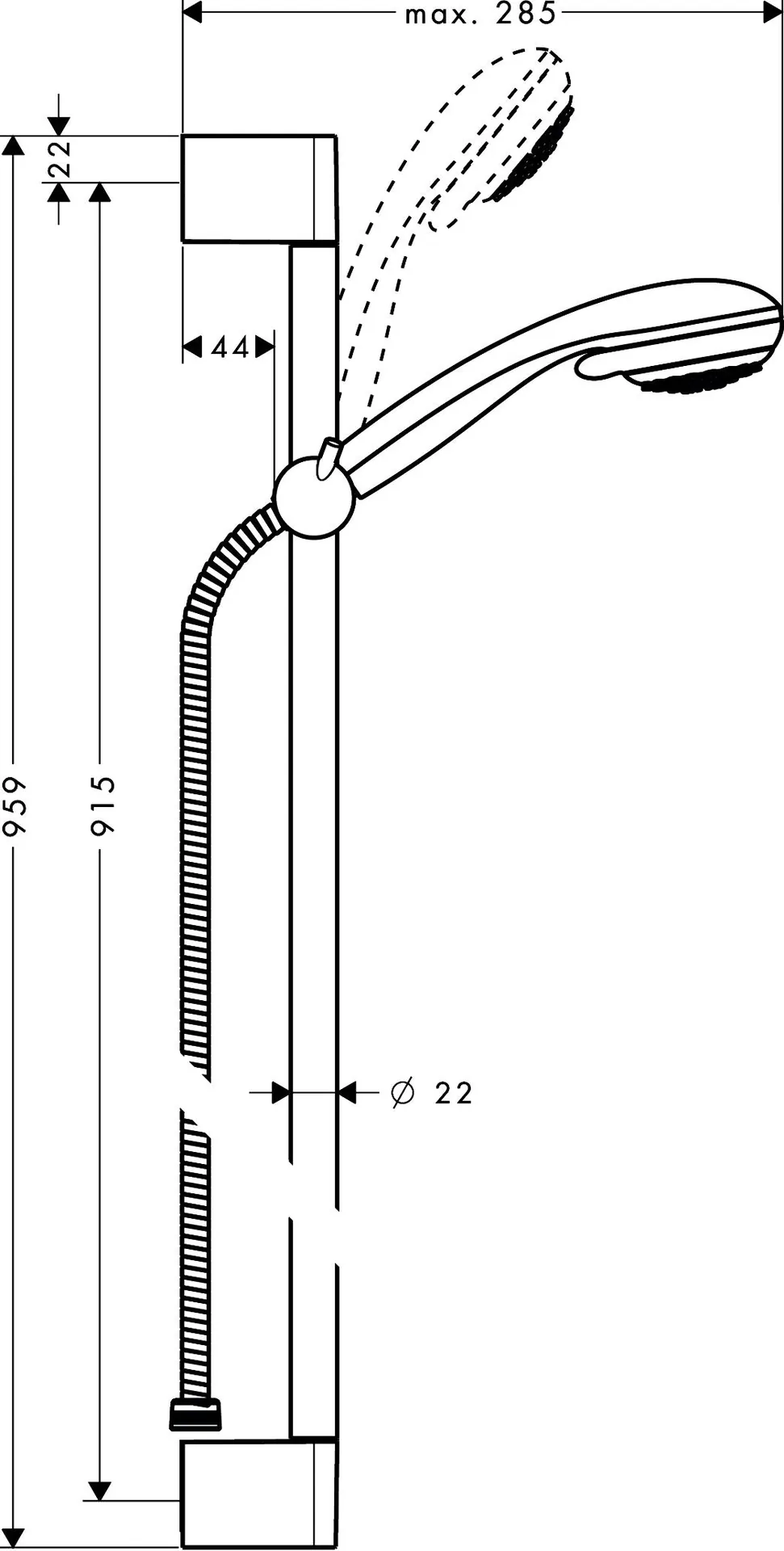 Габаритная схема Душевой гарнитур Hansgrohe Crometta 27729000