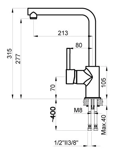 Габаритная схема Смеситель Azario Evans AZ152944407 для кухонной мойки