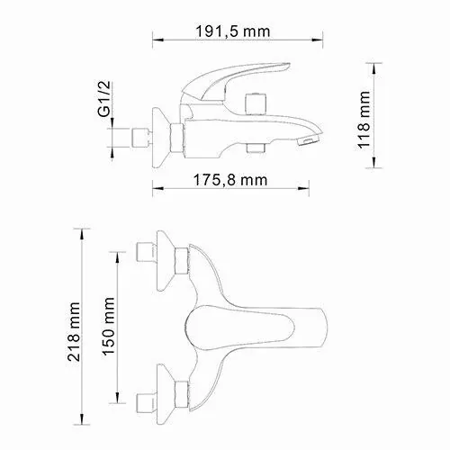 Габаритная схема Смеситель Wasserkraft Rossel 2801 для ванны с душем
