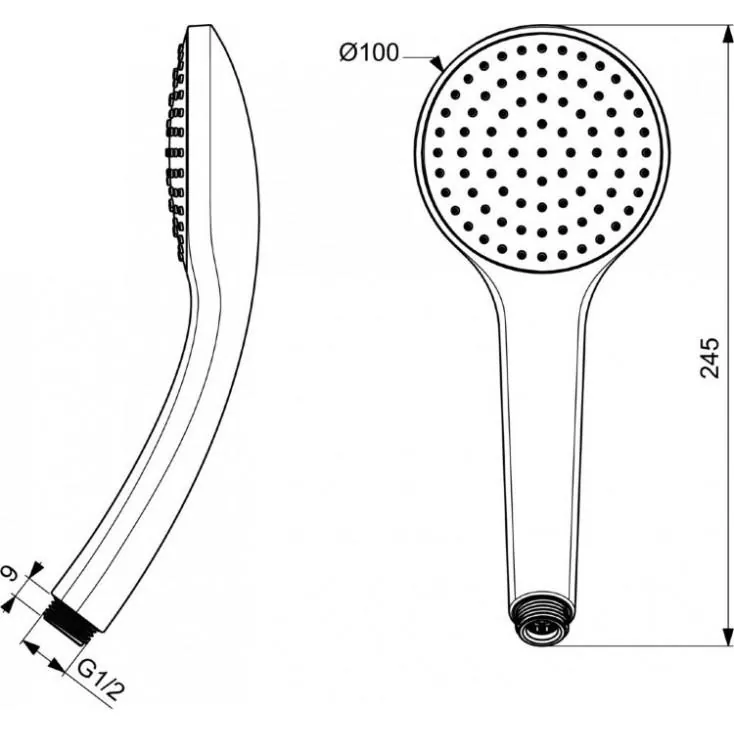 Габаритная схема Душевая лейка Ideal Standard IdealRain B9402XG, черный матовый